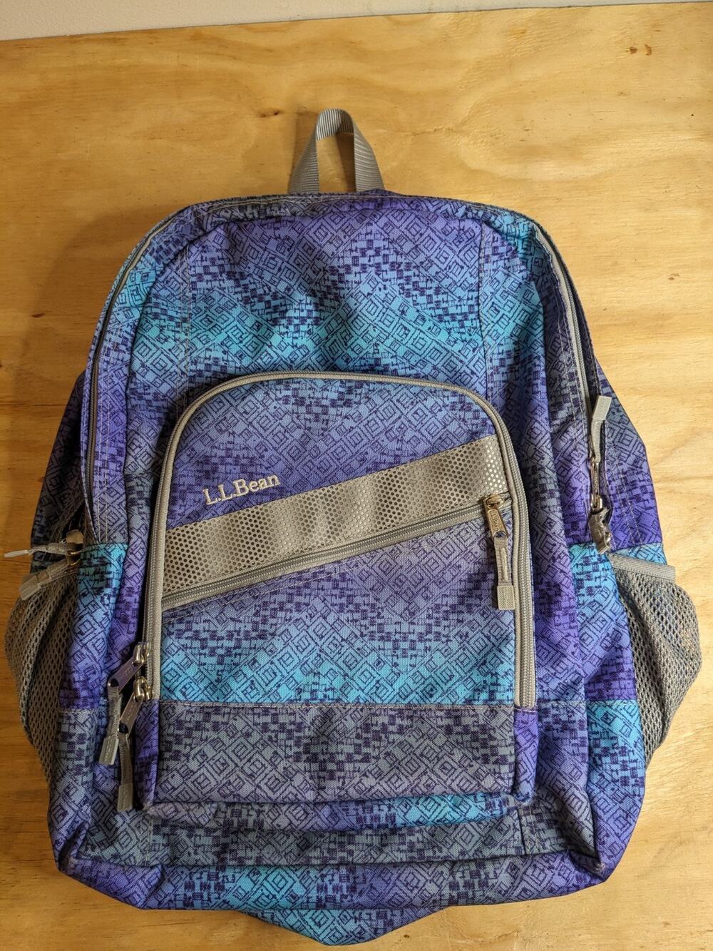 LL Bean Deluxe Hiking Backpack Book Pack Purple Blue Teal Gradient School Bag